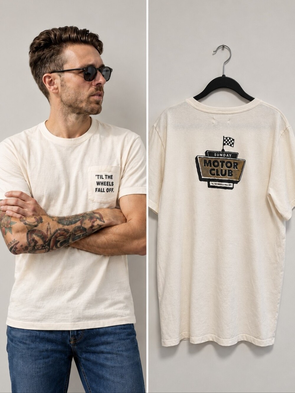 Taylor Stitch The Heavy Bag Tee In Motor Club Cream Short Sleeve Pocket Sz XL